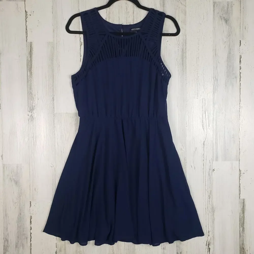 As U Wish Blue Sleeveless Lattice Cut-Out Dress 13